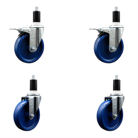 Service Caster 5'' SS Solid Poly Swivel 1-3/8'' Expanding Stem Caster Set 2 Total Lock Brakes, 4PK SCC-SSEXTTL20S514-SPUS-2-S-2-138